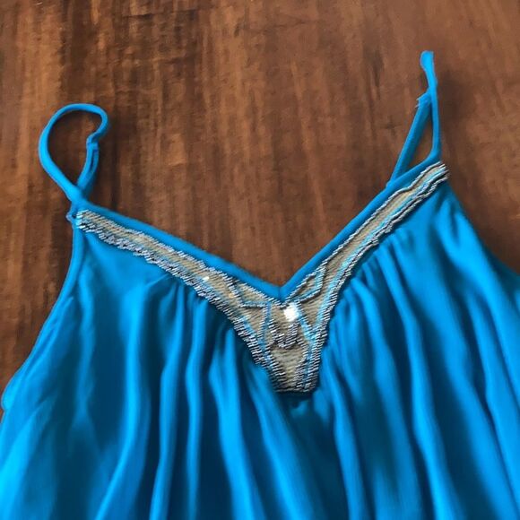 Express Caribbean Blue Beaded Trapeze Dress Formal Cocktail Bubble Gown Size XS - Picture 4 of 8